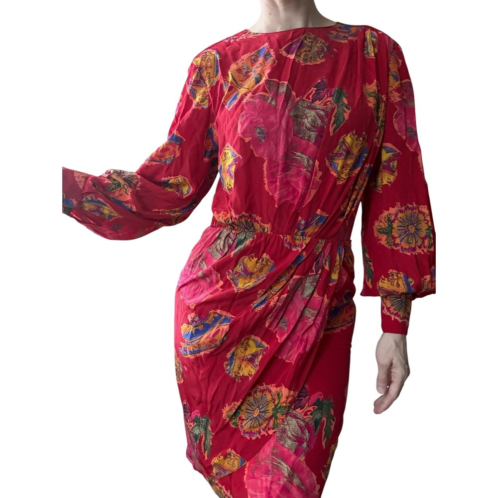 Louis Feraud silk cocktail dress pinky red XS